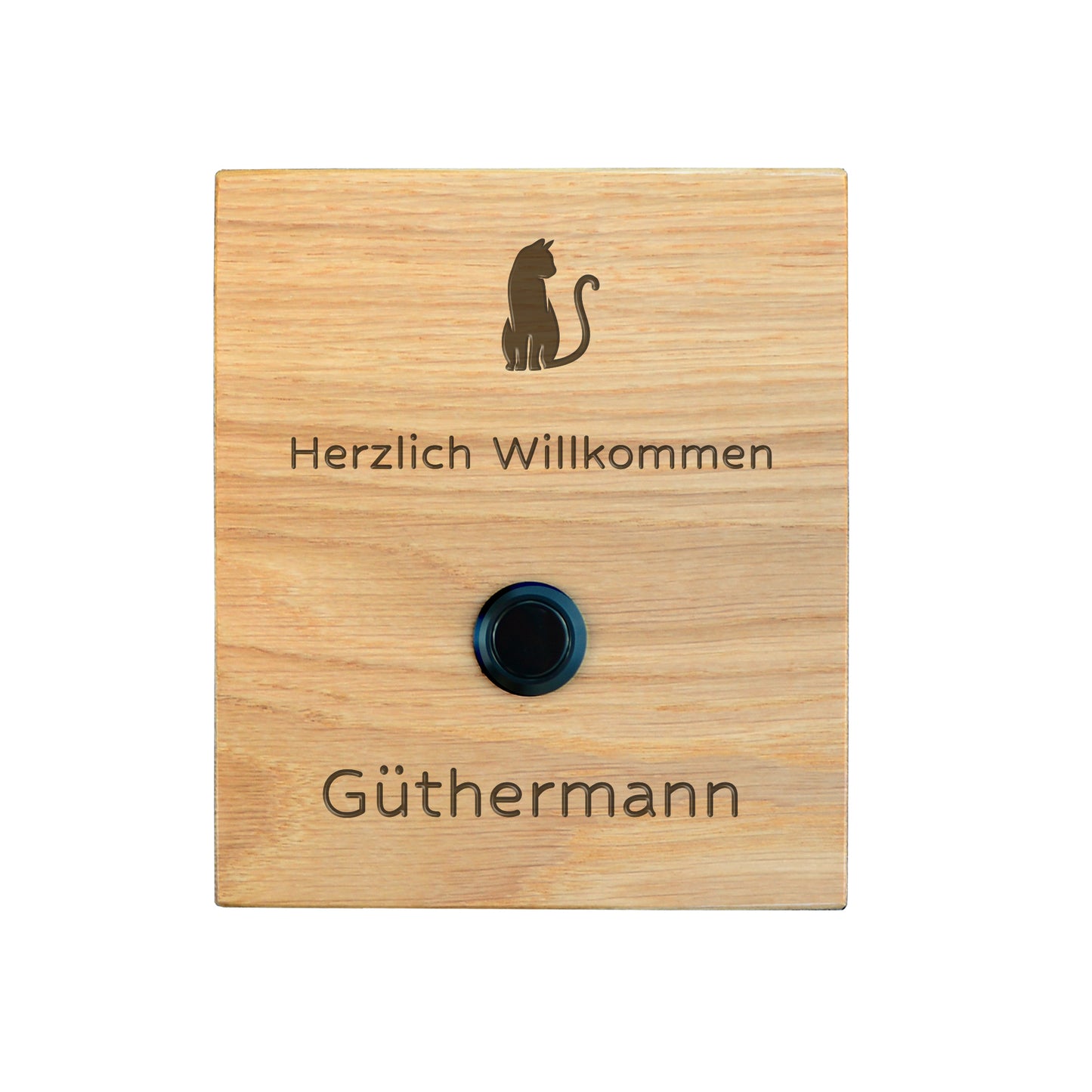 Holz Klingelschild aus EICHE - Motiv HAUSTIER - Jeske Design