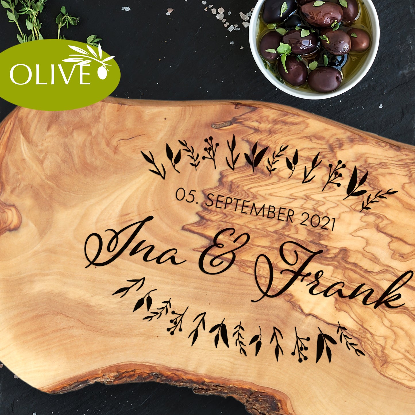 RUSTIC LOVE - Personalisiertes Olivenholzbrett mit Gravur - Jeske Design