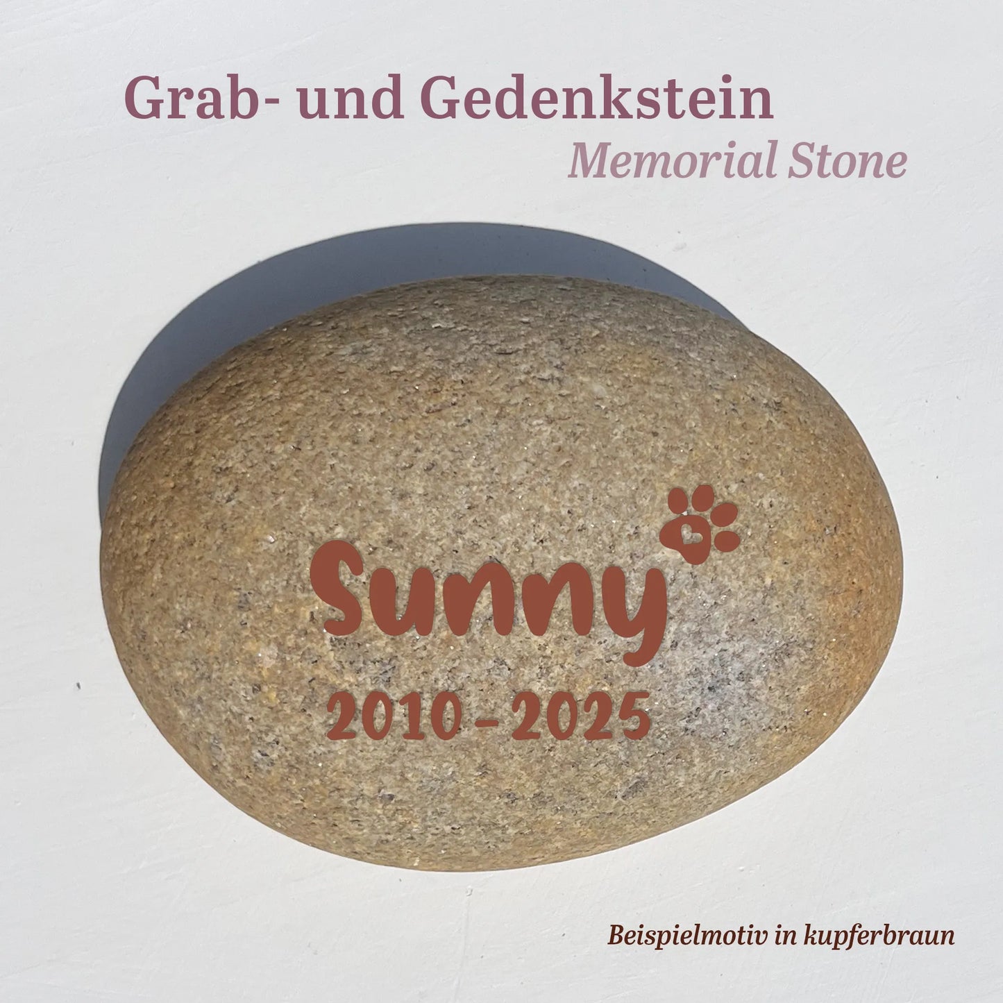 Tiergrabstein für Hund & Katze aus Naturstein - Stein Nr A-5 mit kupferbrauner Gravur - Jeske Design