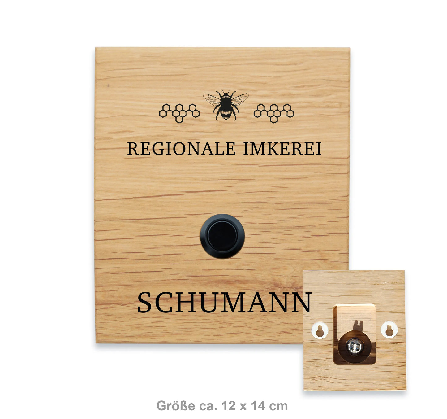 Holz Klingelschild aus Eiche - Motiv IMKEREI - Jeske Design