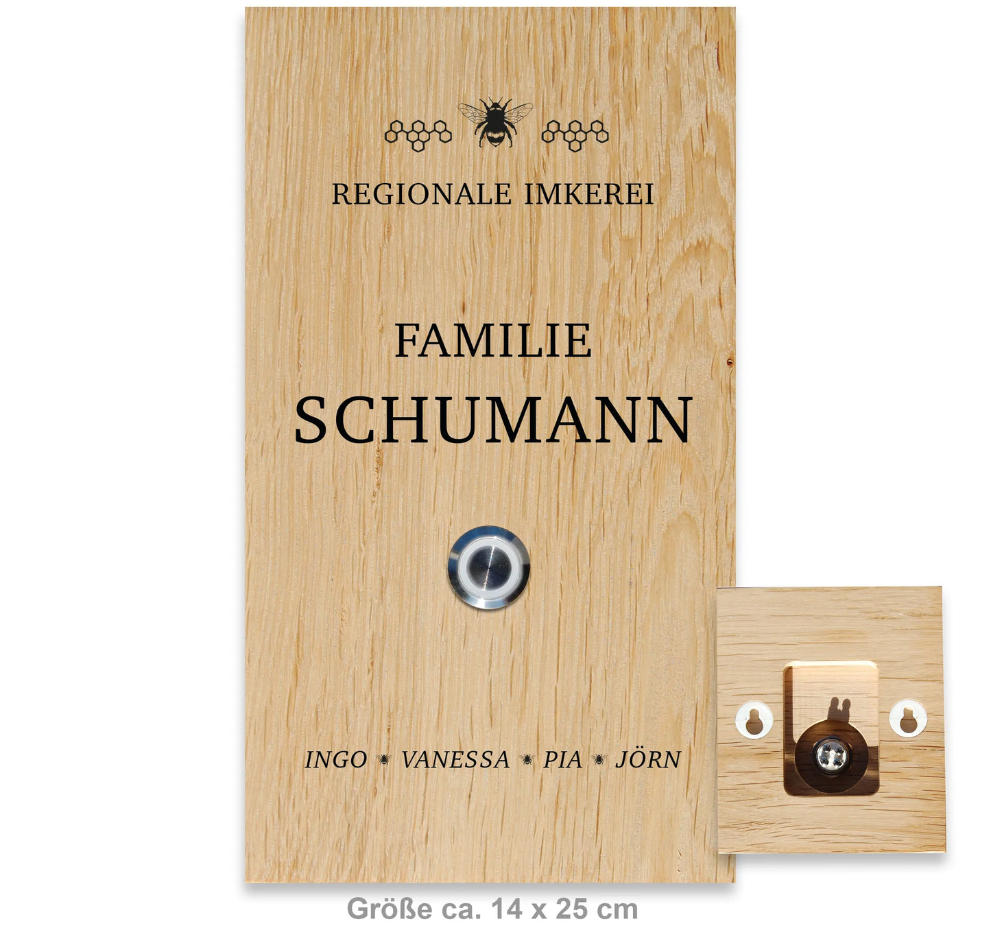 Holz Klingelschild aus Eiche - Motiv IMKEREI - Jeske Design