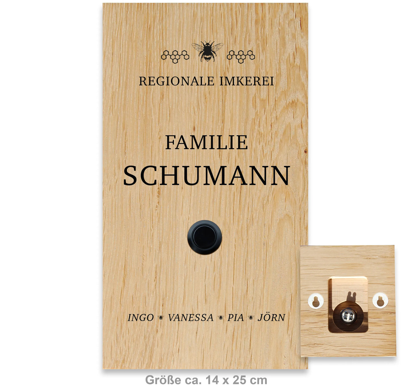 Holz Klingelschild aus Eiche - Motiv IMKEREI - Jeske Design