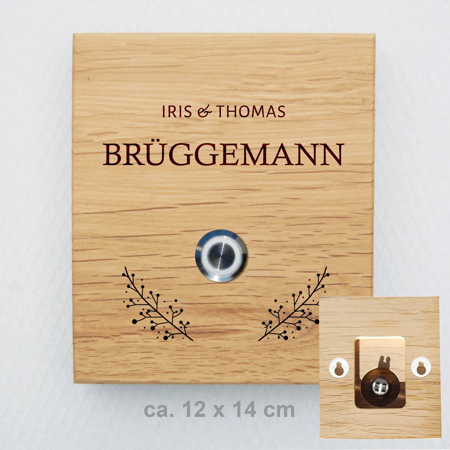 Holz Klingelschild aus Eiche - Motiv BRÜGGEMANN - Jeske Design