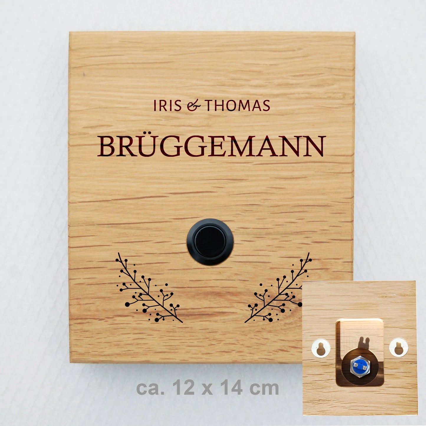 Holz Klingelschild aus Eiche - Motiv BRÜGGEMANN - Jeske Design
