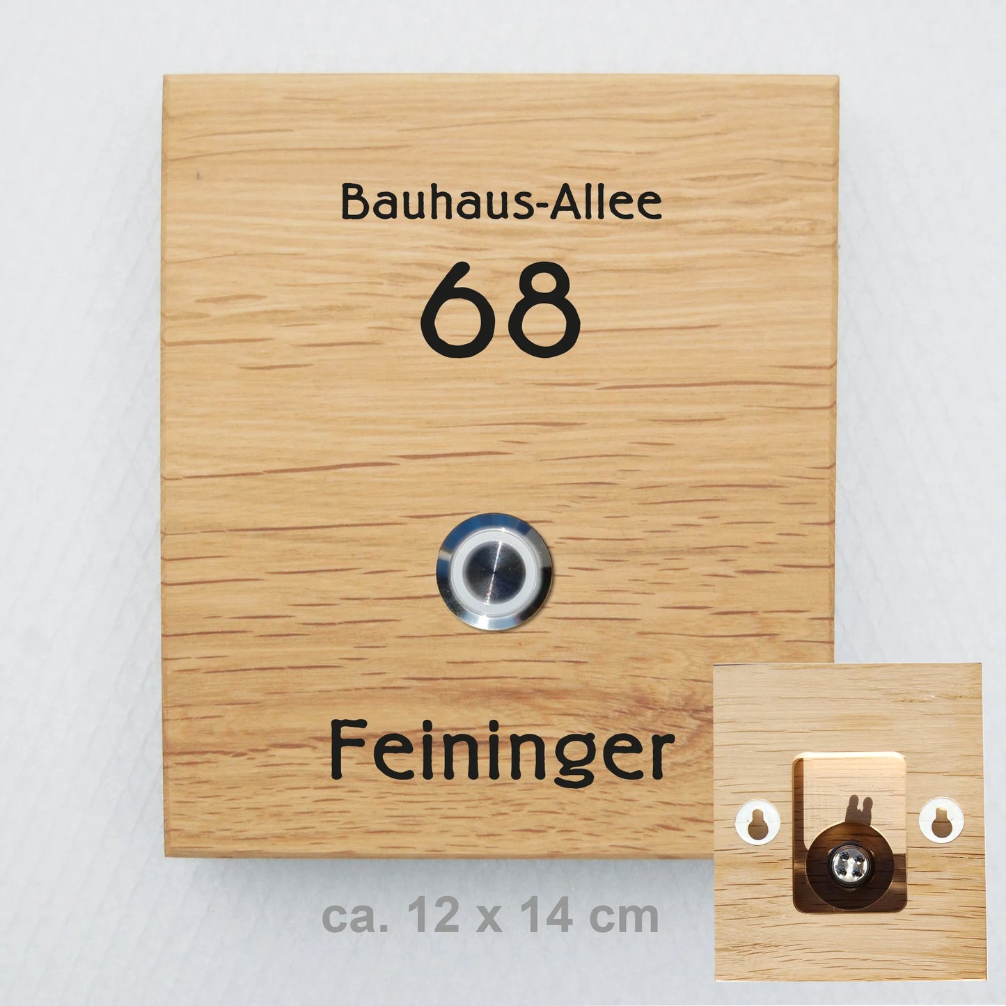 Holz Klingelschild aus Eiche - Motiv FEININGER - Jeske Design
