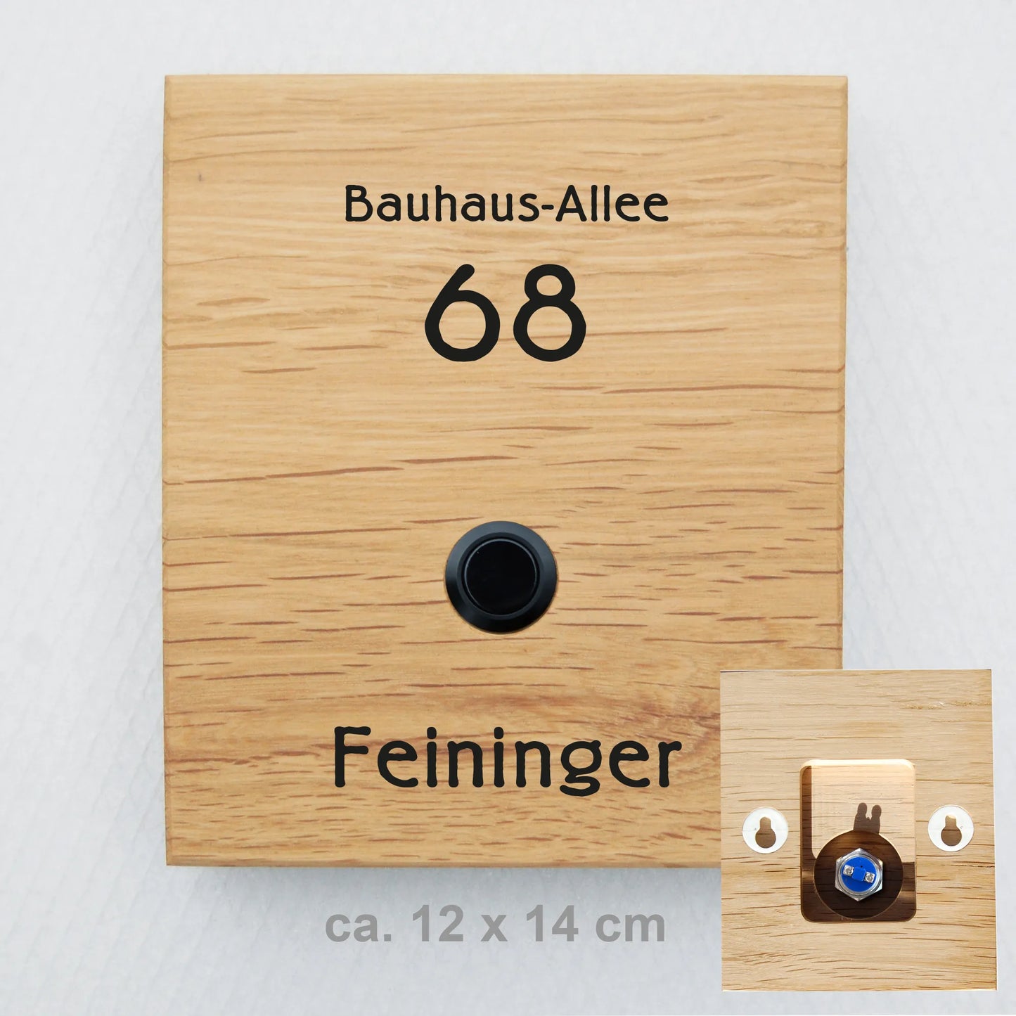 Holz Klingelschild aus Eiche - Motiv FEININGER - Jeske Design