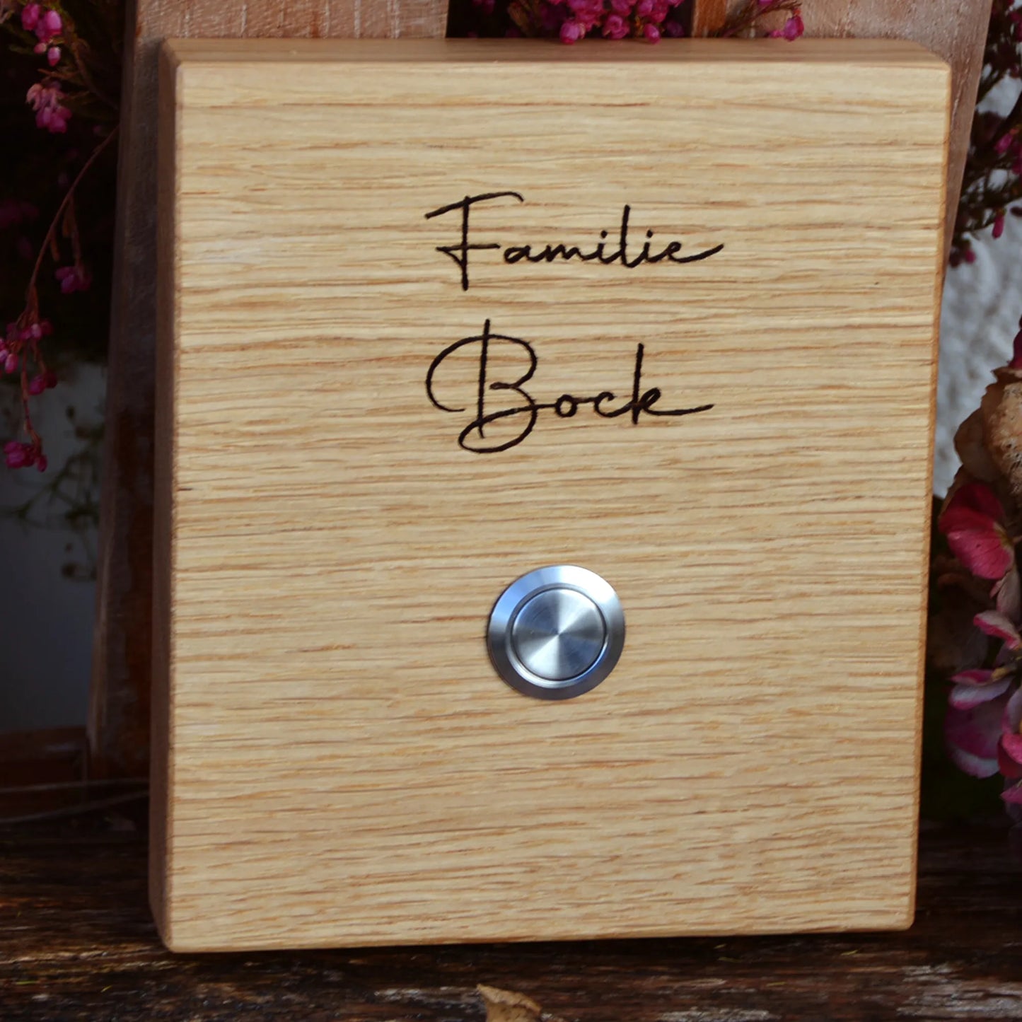 Holz Klingelschild aus EICHE - Motiv LÄMMERSCHMIDT - Jeske Design