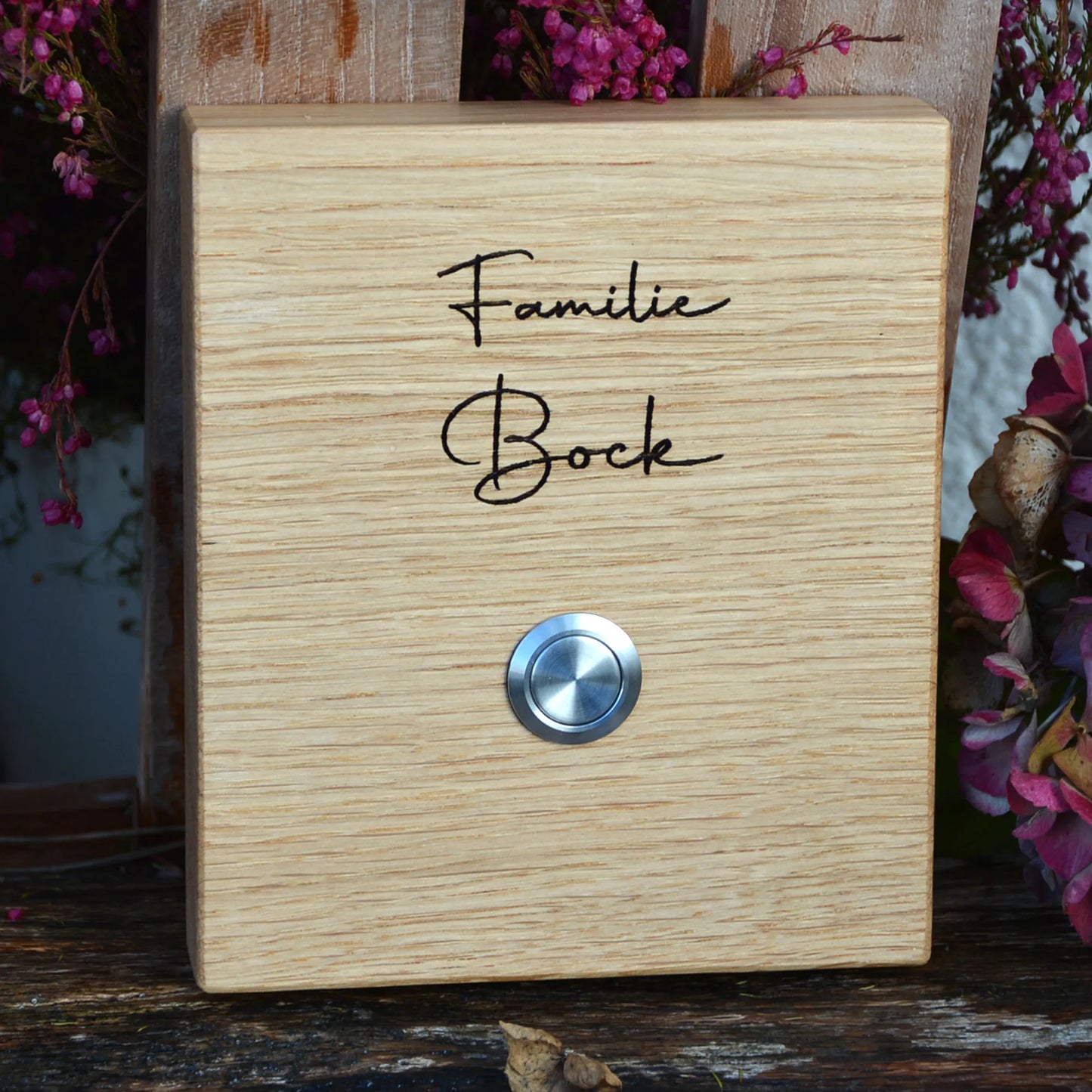 Holz Klingelschild aus EICHE - Motiv LÄMMERSCHMIDT - Jeske Design