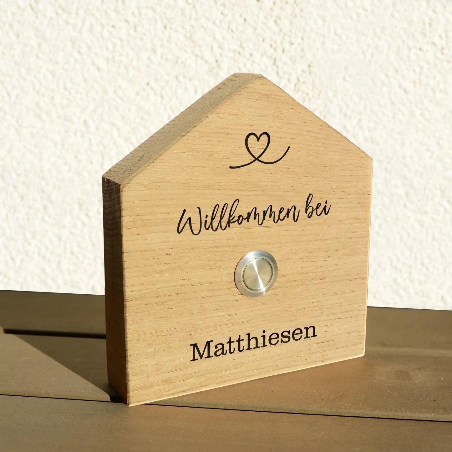 Holz Klingelschild aus EICHE - Motiv HAUSFORM - Jeske Design