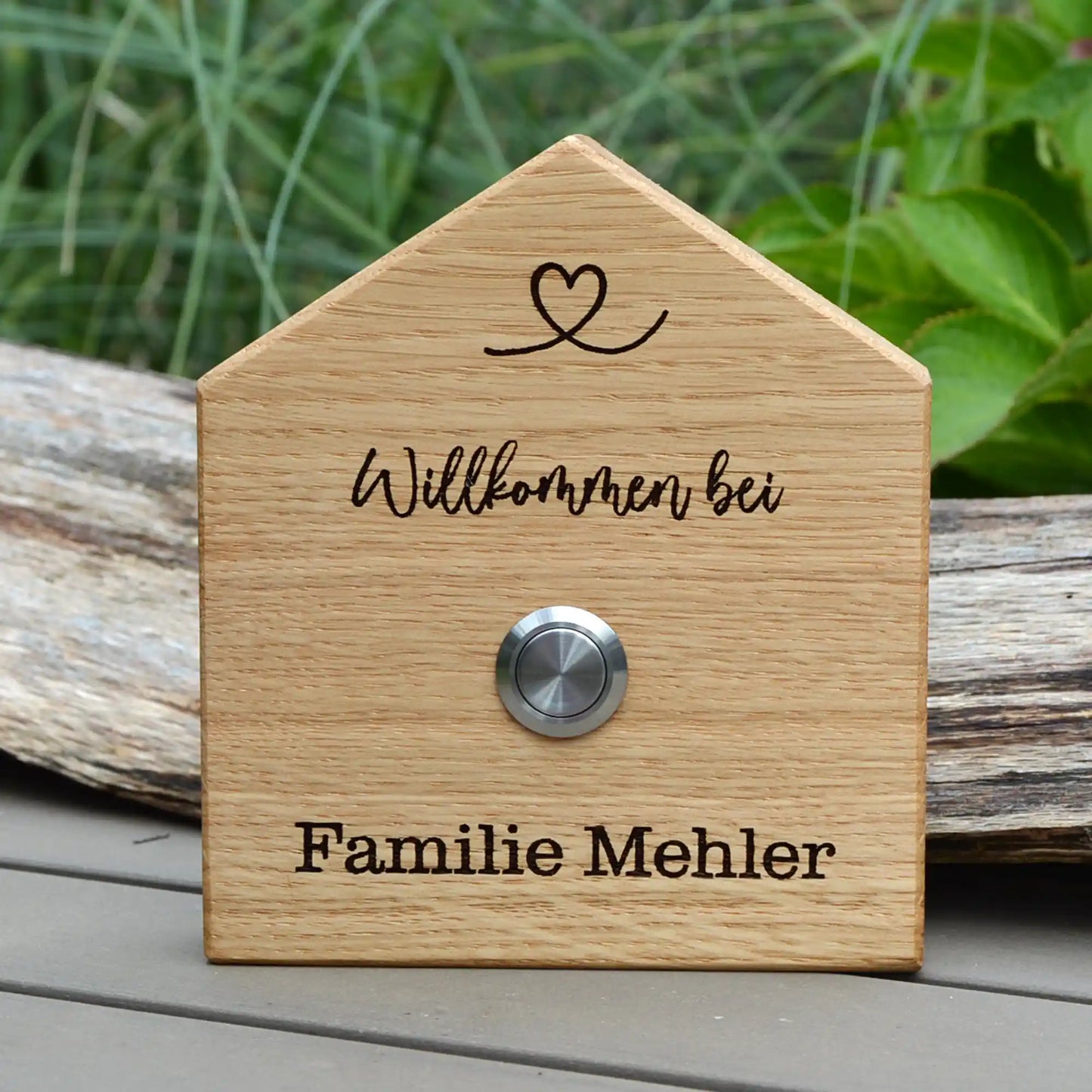 Holz Klingelschild aus EICHE - Motiv HAUSFORM - Jeske Design