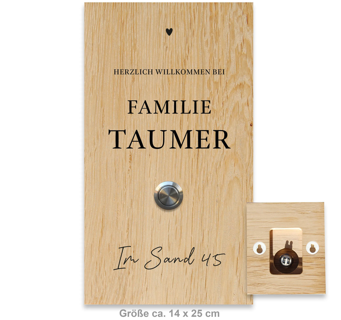 Holz Klingelschild aus Eiche - Motiv GILBERT - Jeske Design