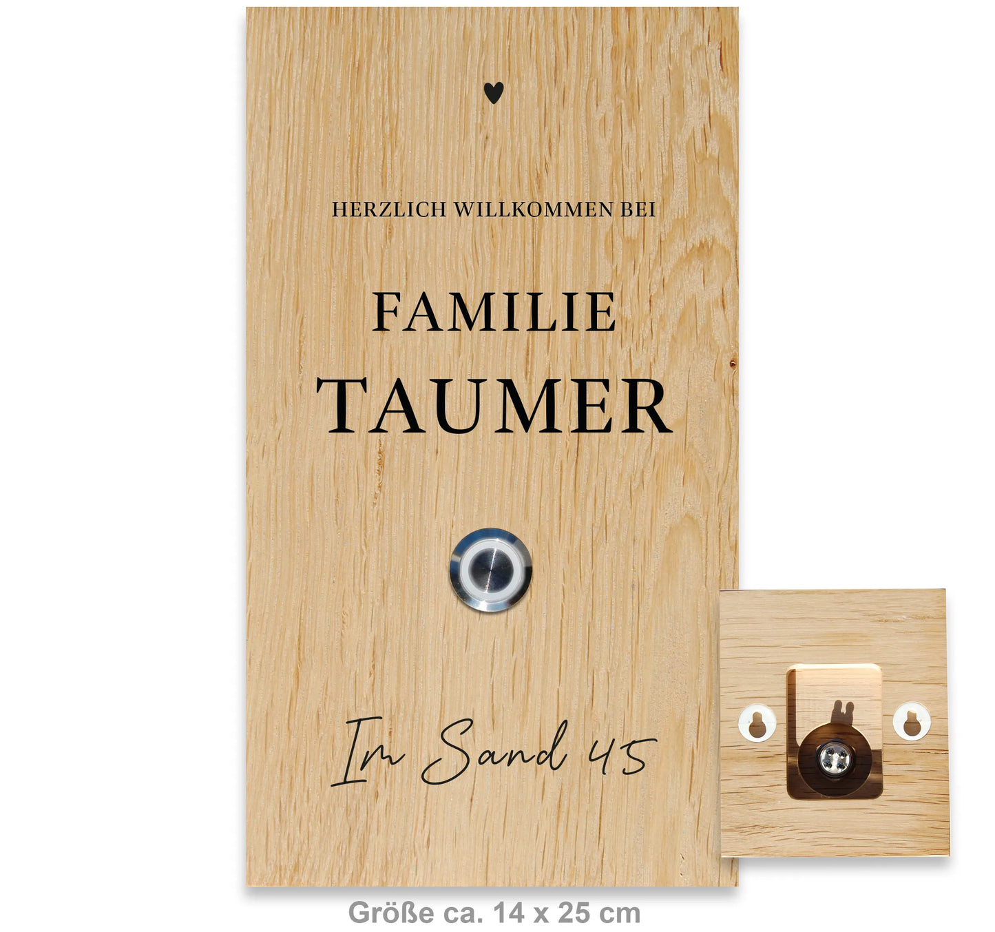Holz Klingelschild aus Eiche - Motiv GILBERT - Jeske Design