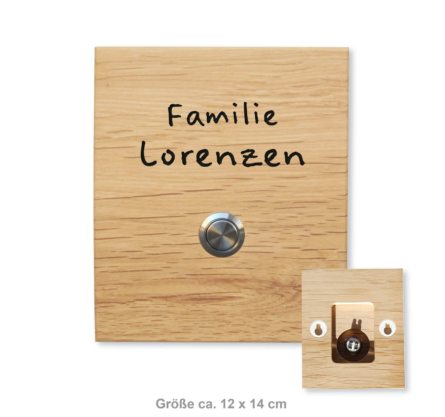 Holz Klingelschild aus Eiche - Motiv LORENZEN - Jeske Design