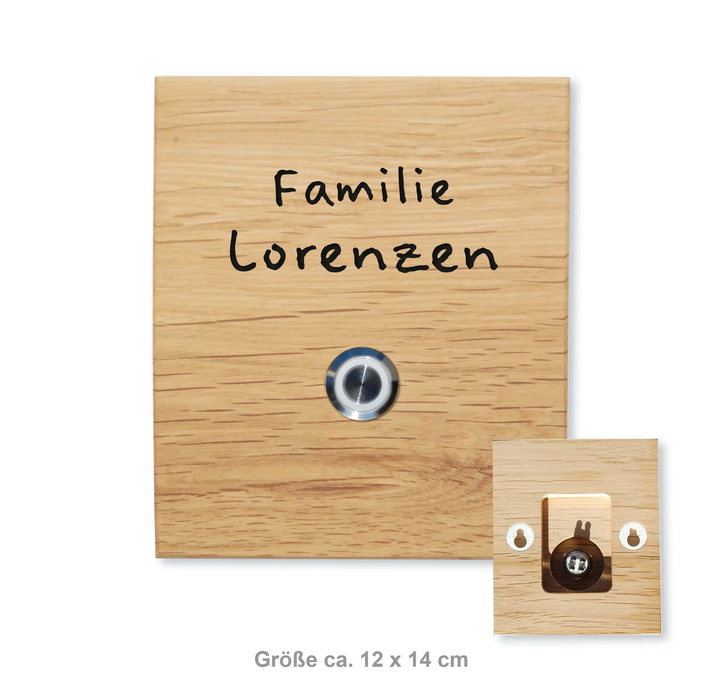 Holz Klingelschild aus Eiche - Motiv LORENZEN - Jeske Design