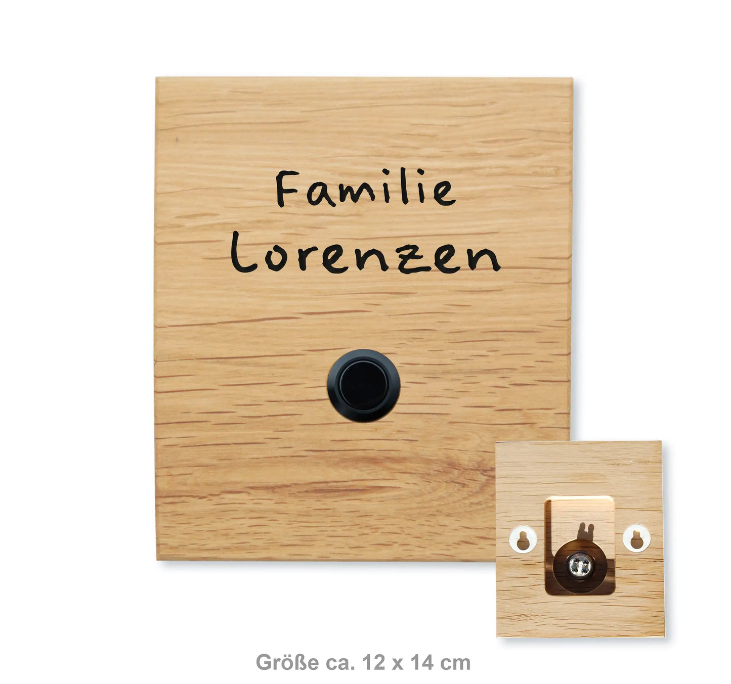 Holz Klingelschild aus Eiche - Motiv LORENZEN - Jeske Design