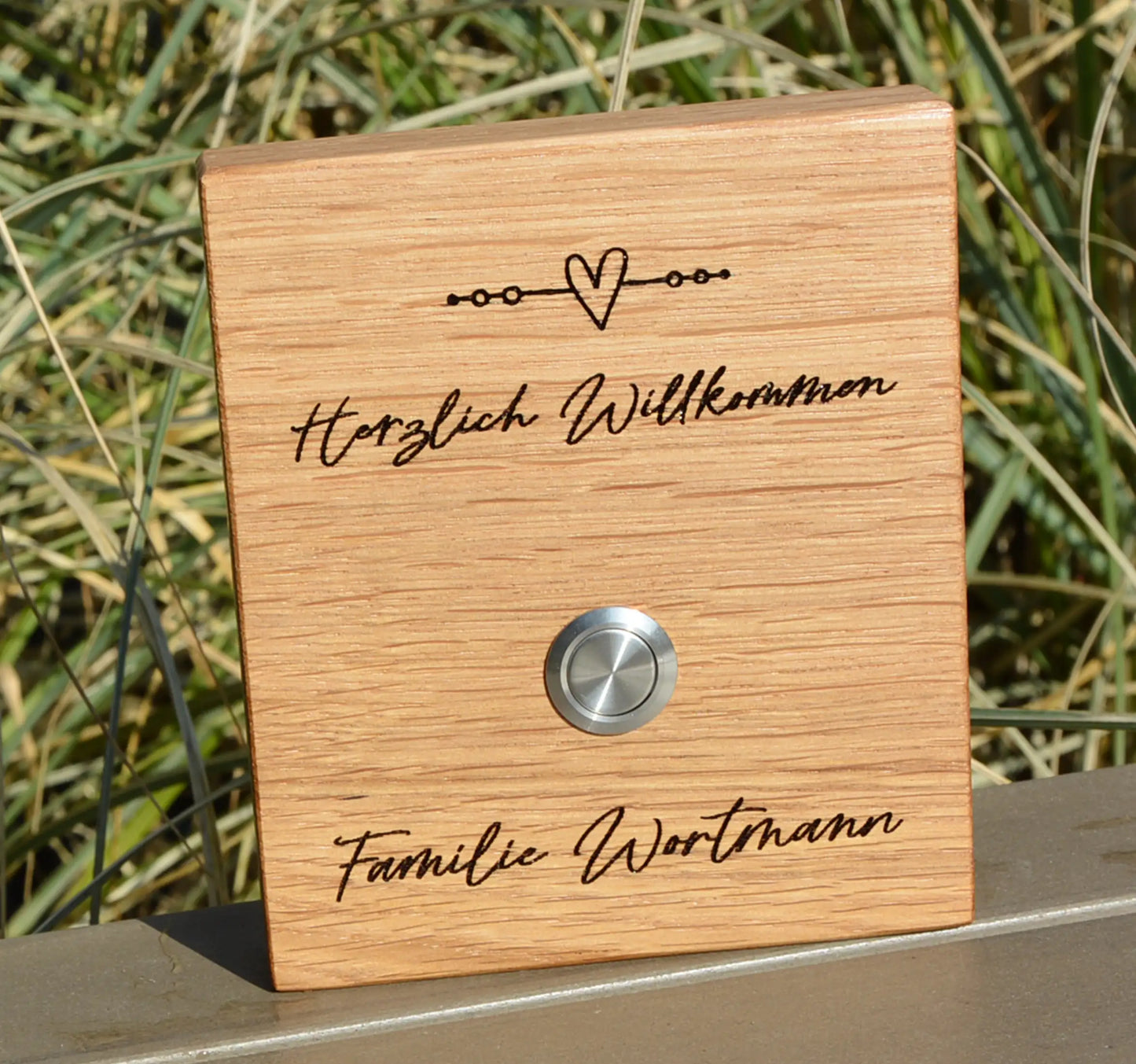 Holz Klingelschild aus Eiche - Motiv ROSENAU - Jeske Design