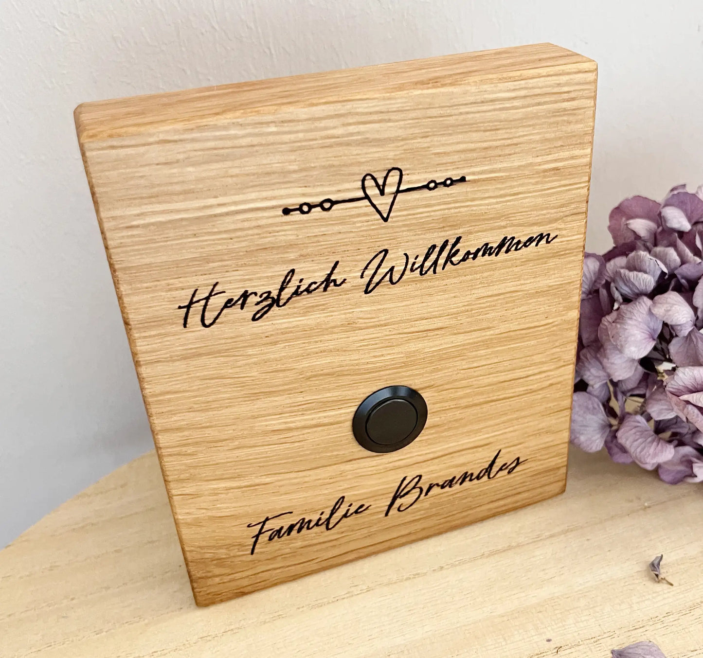 Holz Klingelschild aus Eiche - Motiv ROSENAU - Jeske Design