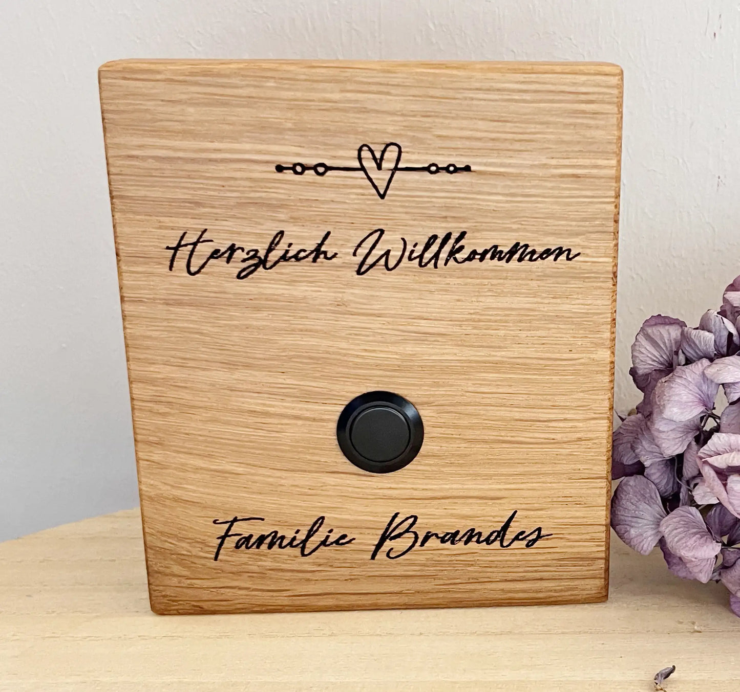 Holz Klingelschild aus Eiche - Motiv ROSENAU - Jeske Design