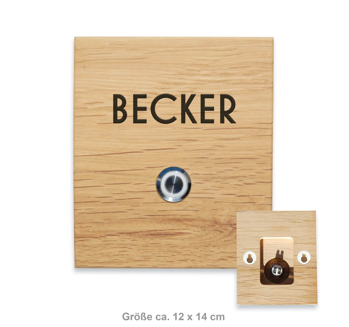 Holz Klingelschild aus Eiche - moderne Design-Schrift - Jeske Design