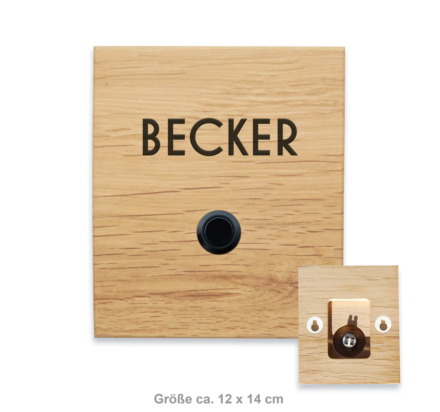 Holz Klingelschild aus Eiche - moderne Design-Schrift - Jeske Design