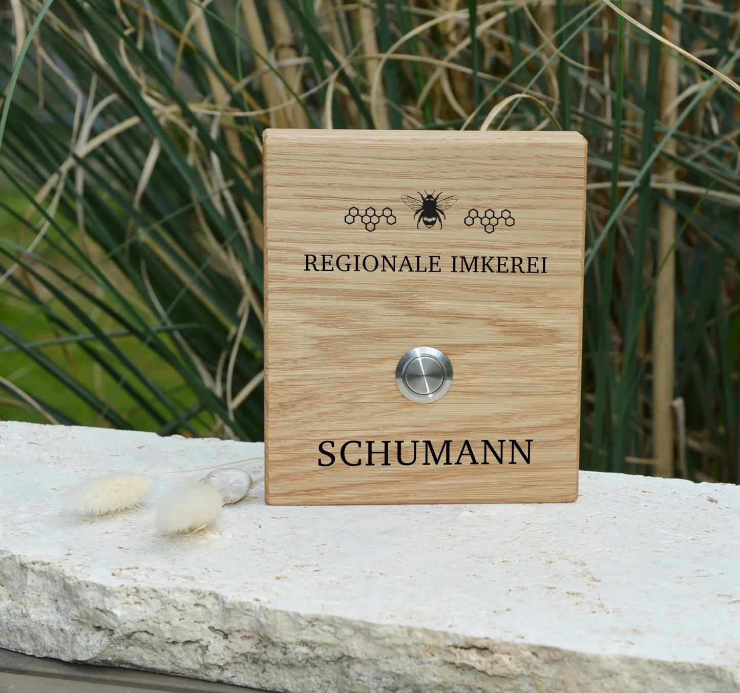 Holz Klingelschild aus Eiche - Motiv IMKEREI - Jeske Design