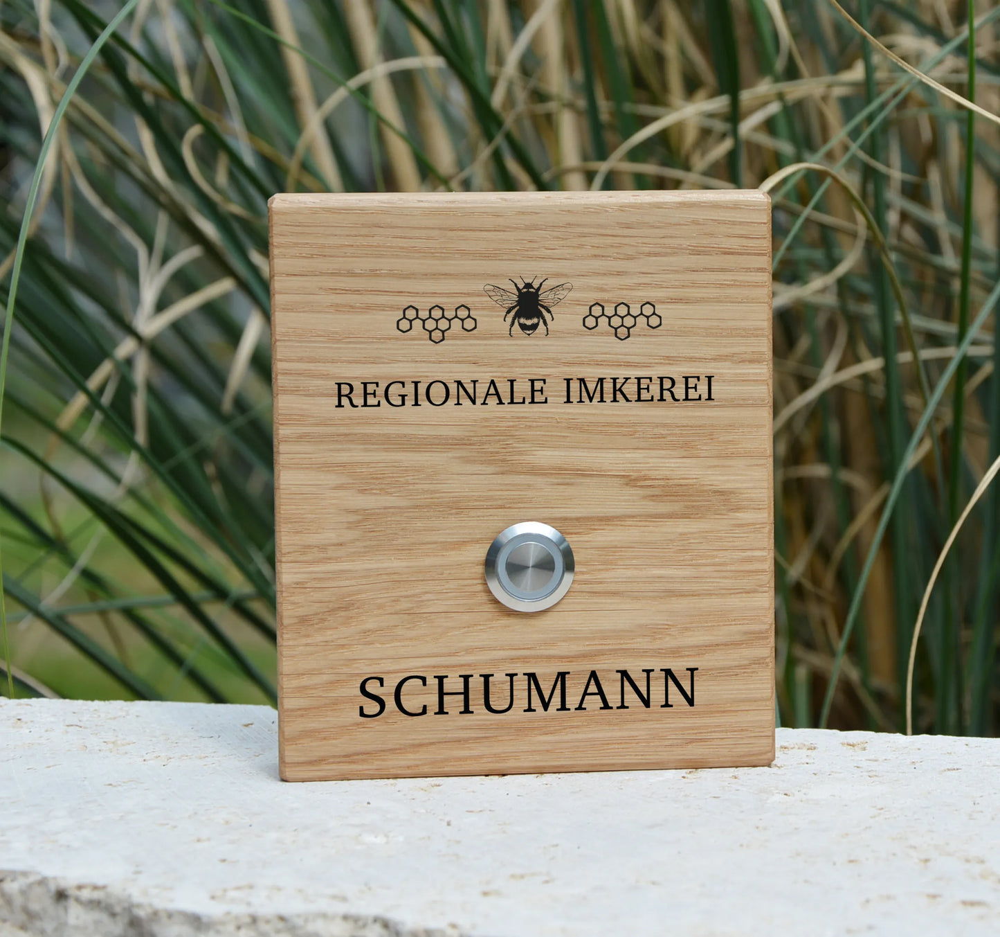 Holz Klingelschild aus Eiche - Motiv IMKEREI - Jeske Design