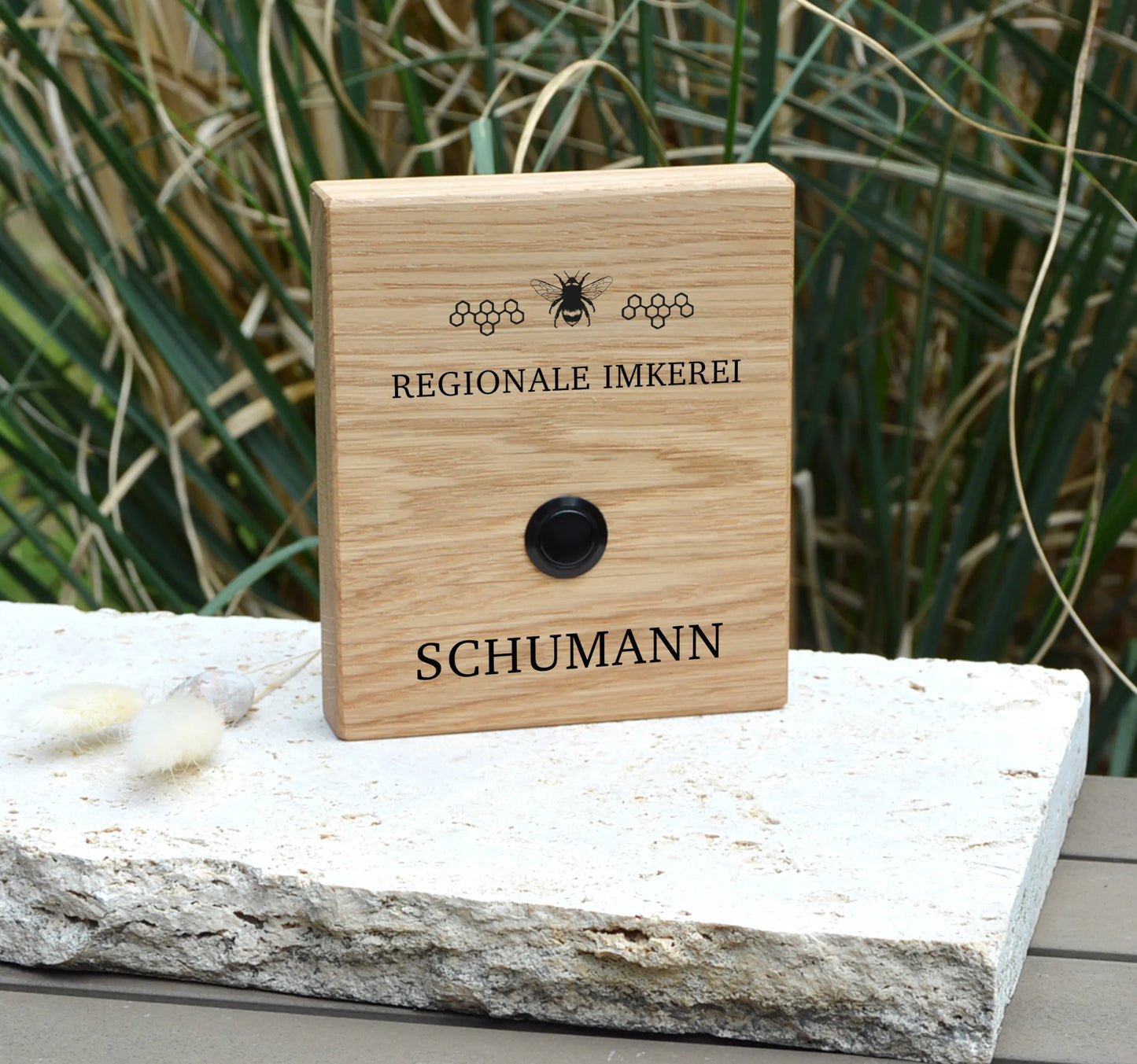 Holz Klingelschild aus Eiche - Motiv IMKEREI - Jeske Design