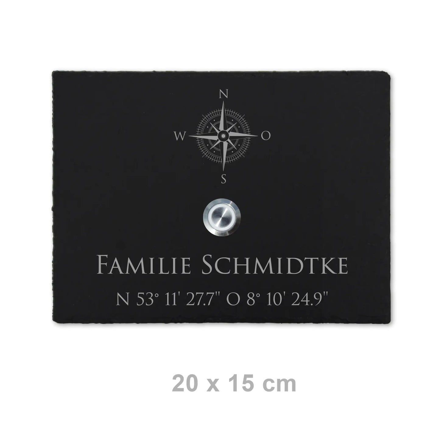 Personalisiertes Klingelschild aus Schiefer - Motiv KOMPASS - Jeske Design