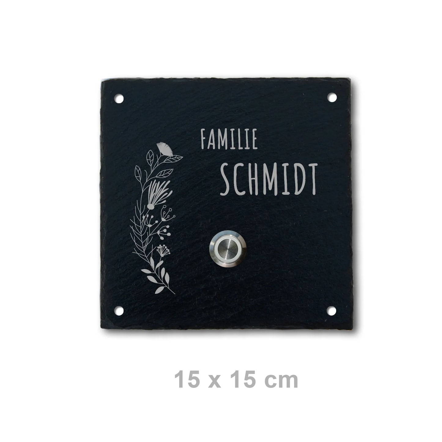 Klingelschild aus Schiefer - Motiv FLORALseite - Jeske Design