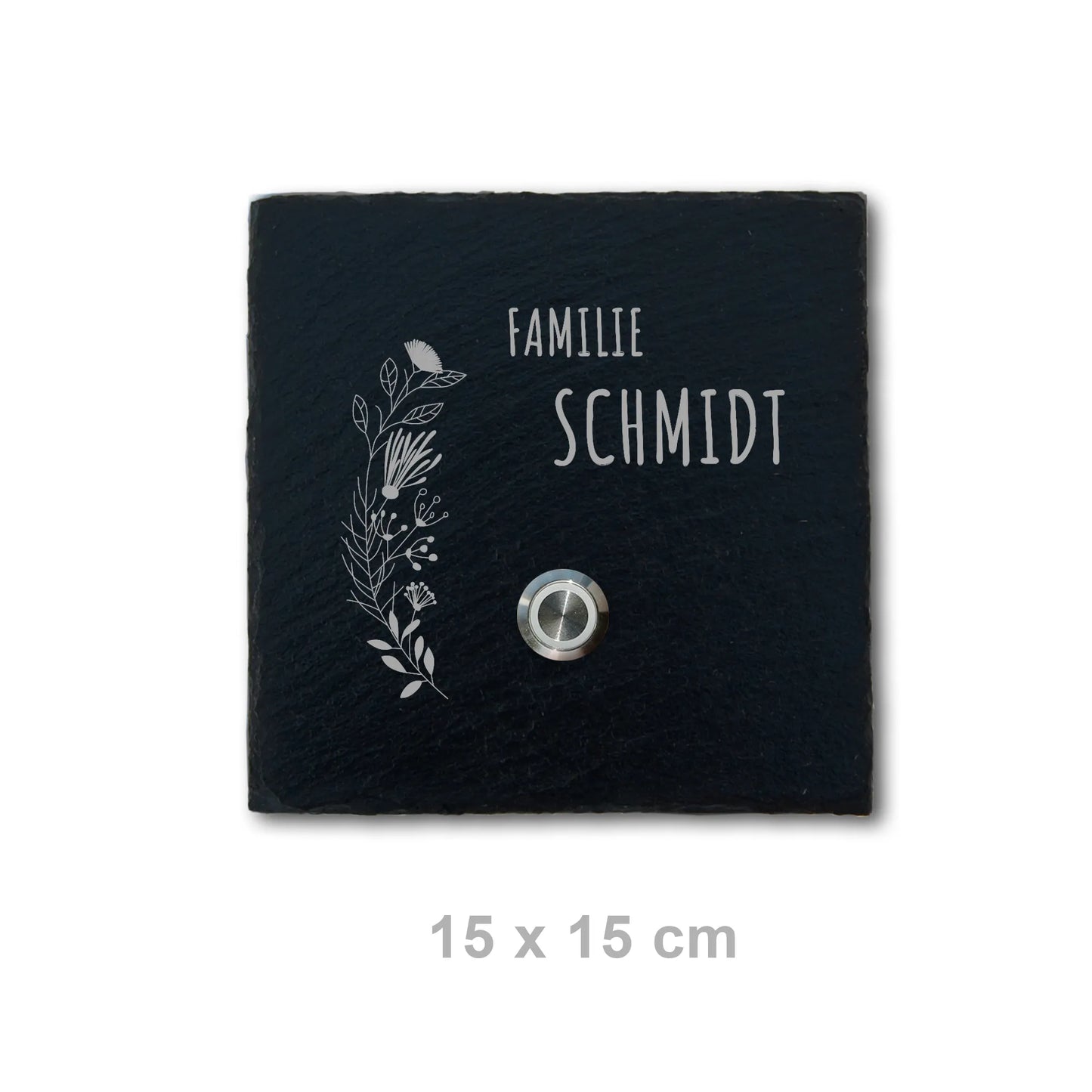 Klingelschild aus Schiefer - Motiv FLORALseite - Jeske Design