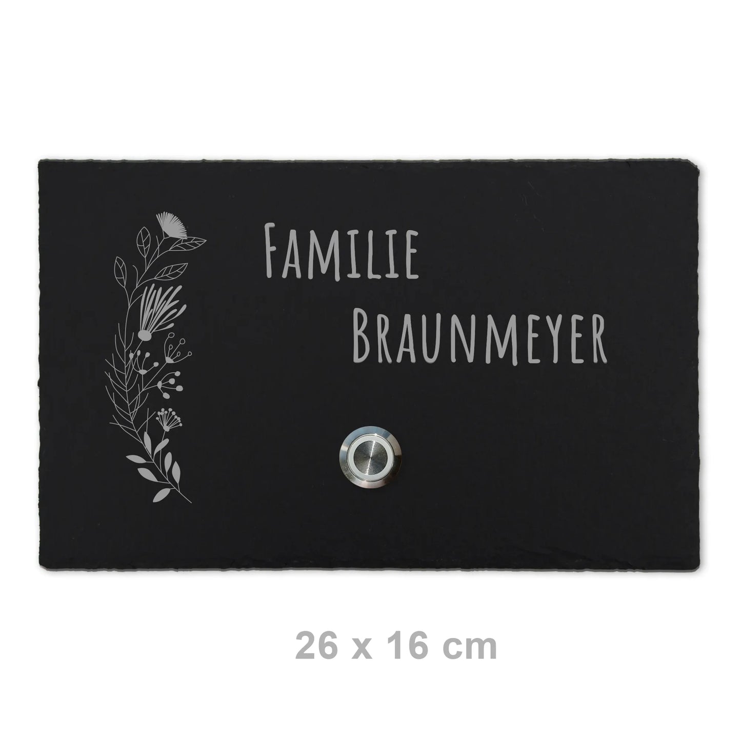 Klingelschild aus Schiefer - Motiv FLORALseite - Jeske Design