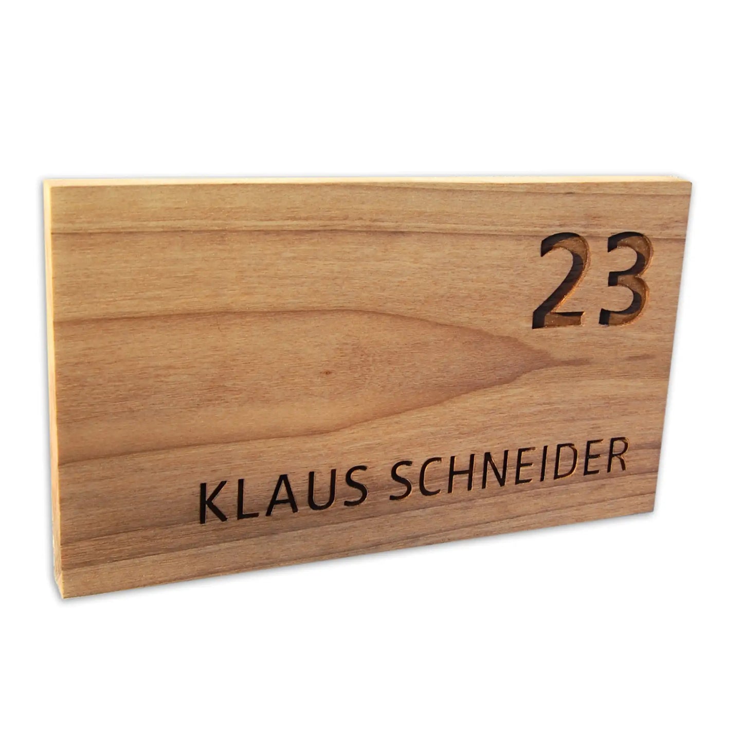 Modernes Namensschild mit Hausnummer aus Eiche oder Walnussholz - Motiv HAUSNUMMER - Jeske Design