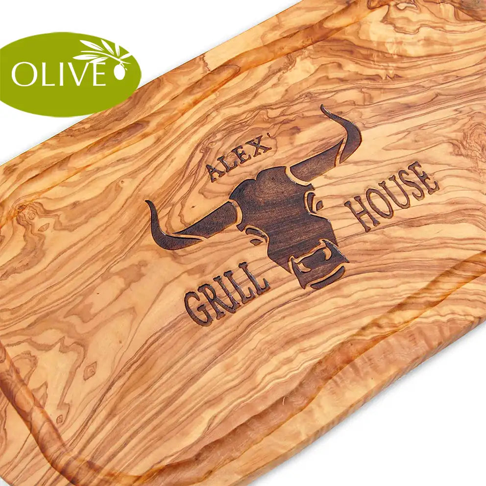 GRILL HOUSE - Personalisiertes Olivenholzbrett mit Gravur - Jeske Design