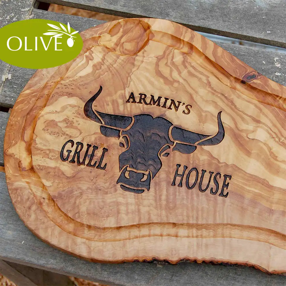 GRILL HOUSE - Personalisiertes Olivenholzbrett mit Gravur - Jeske Design
