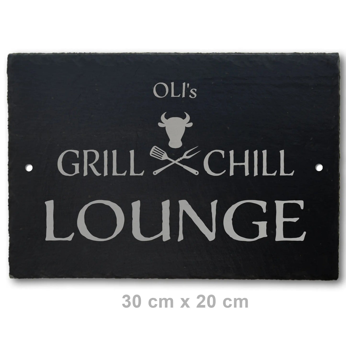 GRILL & CHILL LOUNGE - Personalisiertes Schieferschild für die BBQ-Lounge - Jeske Design