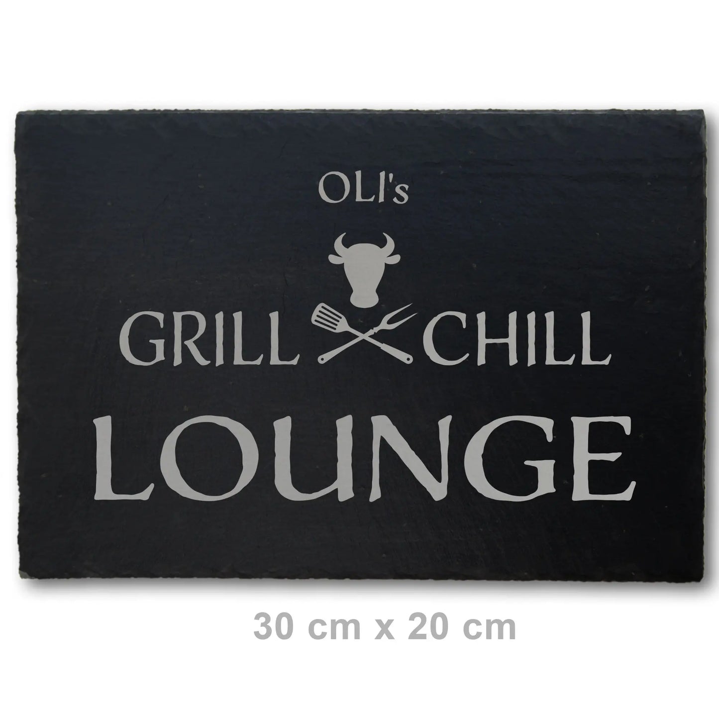 GRILL & CHILL LOUNGE - Personalisiertes Schieferschild für die BBQ-Lounge - Jeske Design