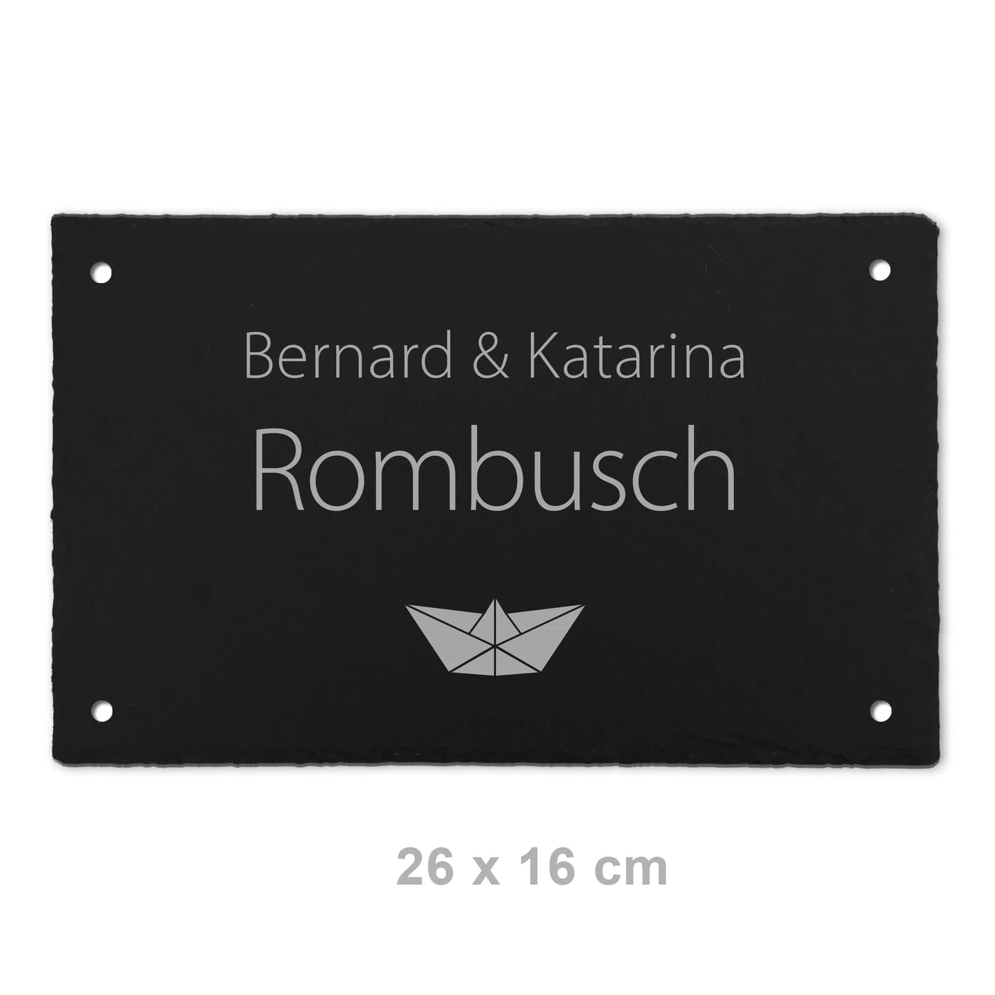 Türschild aus Schiefer - Motiv PAPIERSCHIFF - Jeske Design