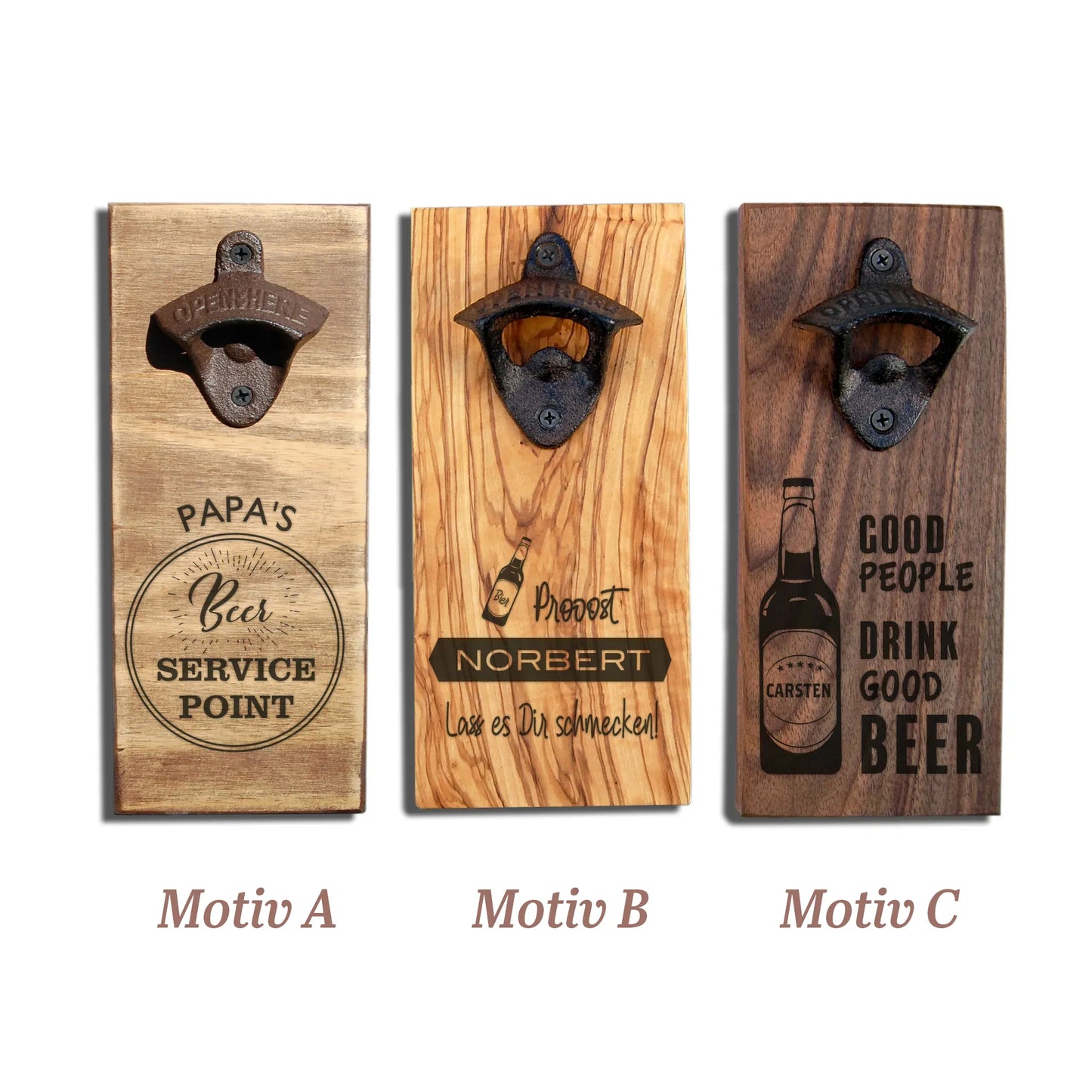 Personalisierter Wand‑Flaschenöffner aus Holz mit Magnet - Jeske Design