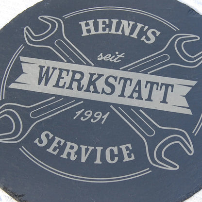 WERKSTATT - Personalisiertes Schieferschild für KFZ Bastler - Jeske Design