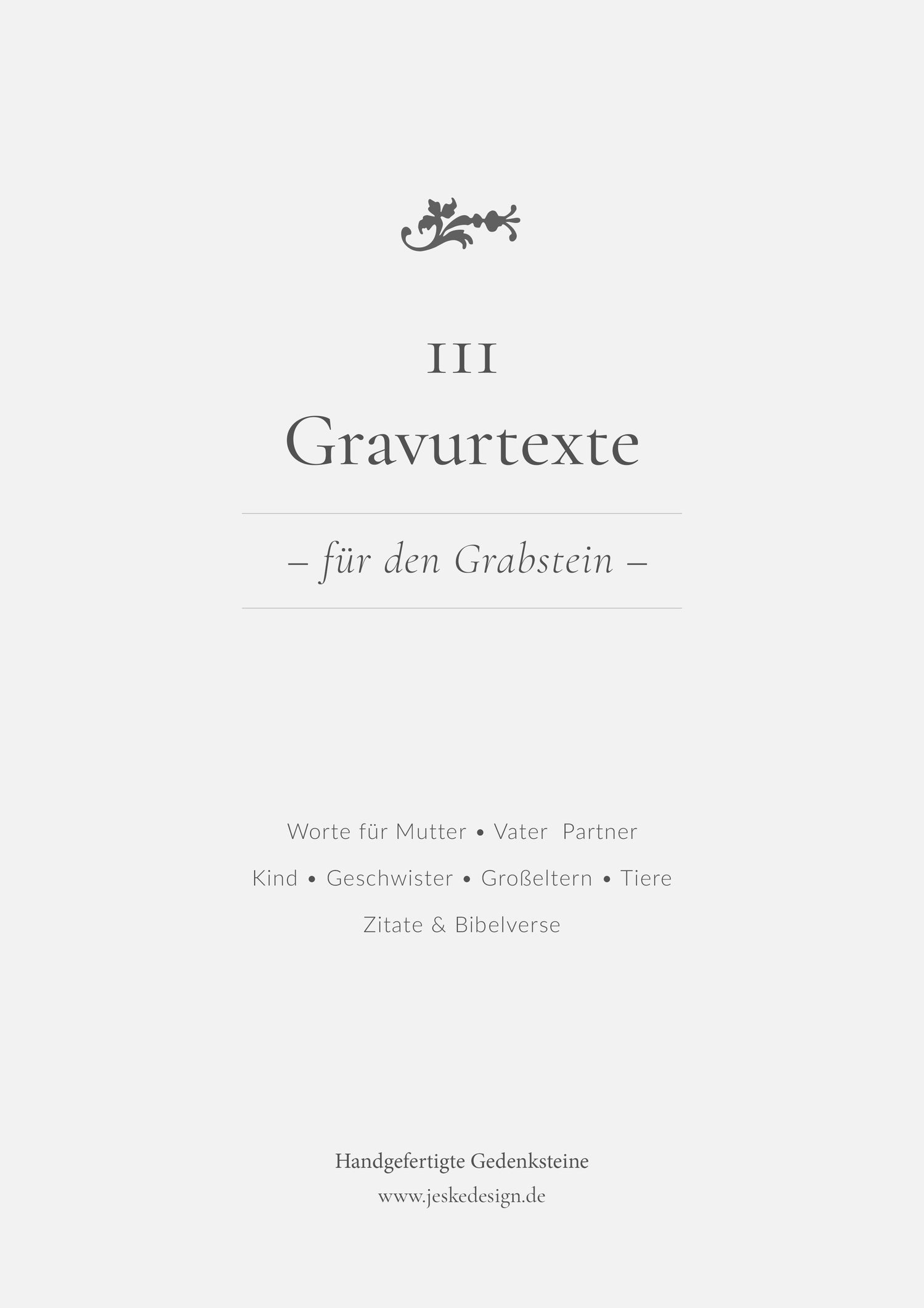 Cover vom PDF "111 Gravurtexte  für den Grabstein" von Jeske Design