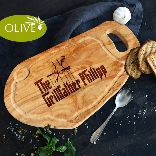 THE GRILLFATHER - Personalisiertes Olivenholzbrett mit Gravur - Jeske Design