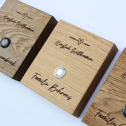 Holz Klingelschild aus EICHE - Motiv HAUSTIER - Jeske Design