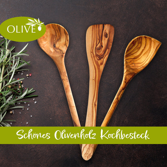 Küchenhelfer-Set Kochlöffel mit Ecke Pfannenwender 3tlg aus Olivenholz - Jeske Design