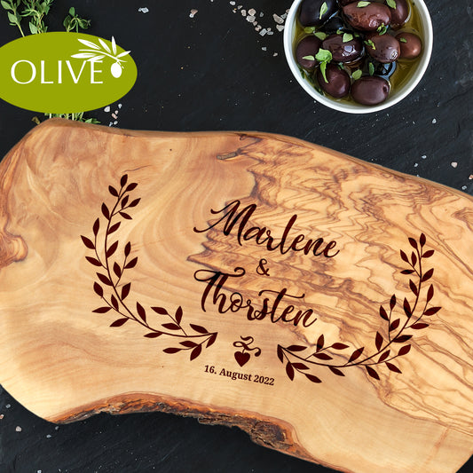 HERZREIGEN - Personalisiertes Olivenholzbrett mit Gravur - Jeske Design
