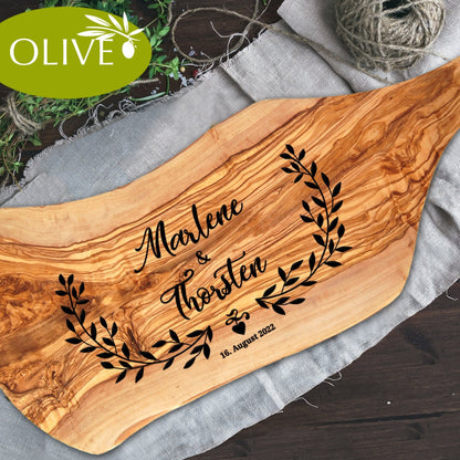 HERZREIGEN - Personalisiertes Olivenholzbrett mit Gravur - Jeske Design