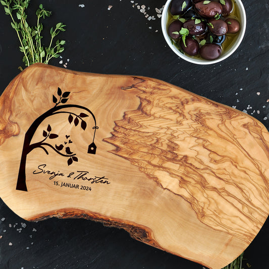 VOGELBAUM - Personalisiertes Olivenholzbrett mit Gravur - Jeske Design