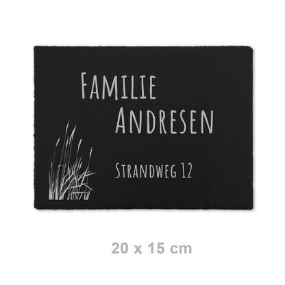 Türschild aus Schiefer - Gravur Motiv STRANDGRAS - Jeske Design