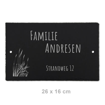 Türschild aus Schiefer - Gravur Motiv STRANDGRAS - Jeske Design