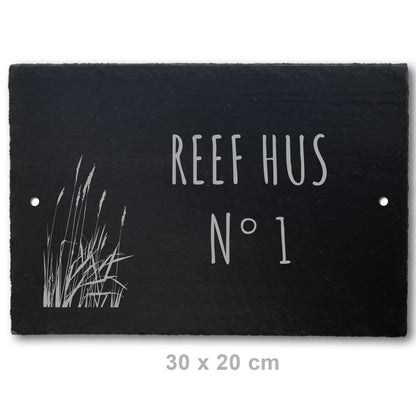 Türschild aus Schiefer - Gravur Motiv STRANDGRAS - Jeske Design