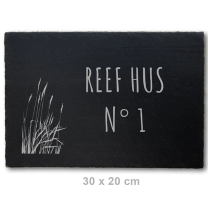 Türschild aus Schiefer - Gravur Motiv STRANDGRAS - Jeske Design